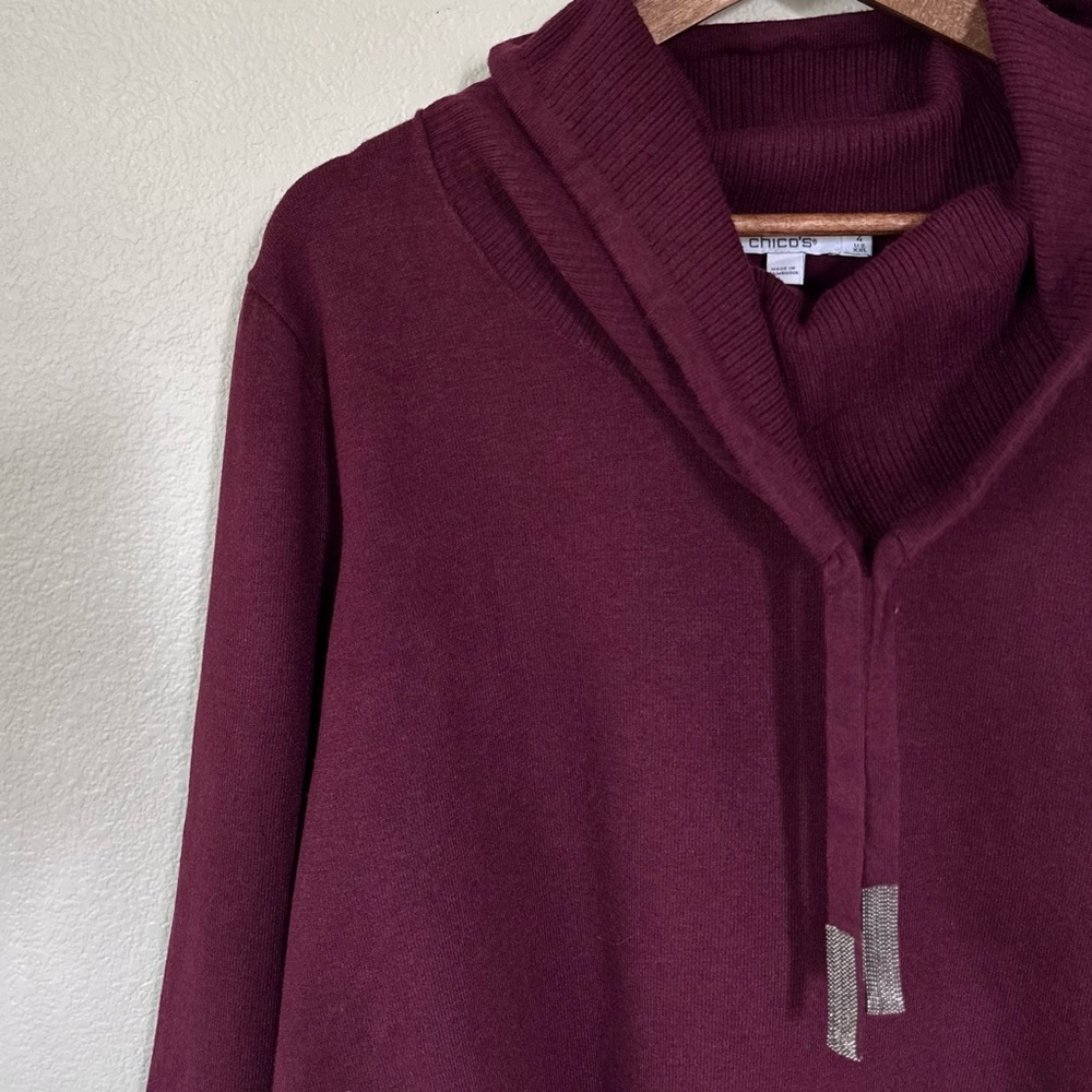 CHICO’S NWT XXL / 4 Cashmere Blend Zenergy Luxe Cowl Neck Sweater • Deep Merlot - Picture 2 of 10